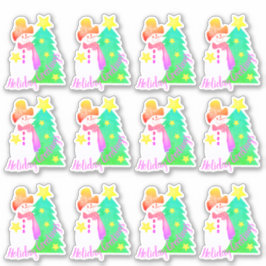 雪だるま（ピンクと緑） シール