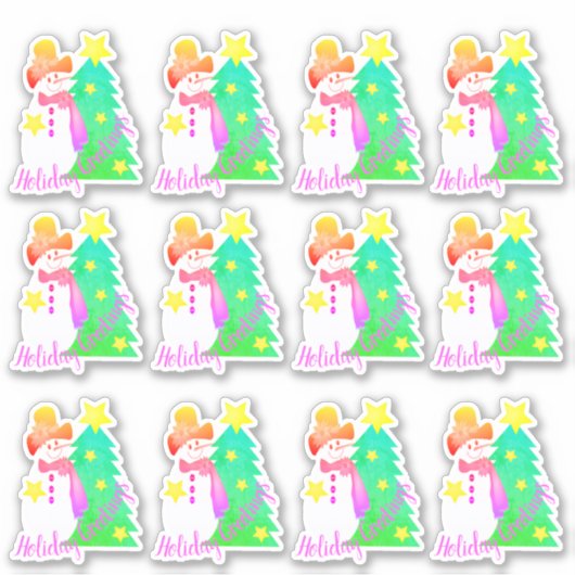 雪だるま（ピンクと緑） シール (正面)