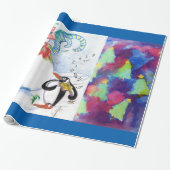 雪だるま、ペンギンのセレナーデとカラフルクリスマスツリー ラッピングペーパー (アンロールド)