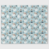 雪だるま、ペンギン、クリスマスツリー、雪片 ラッピングペーパー (フラット)