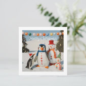 雪だるま&ペンギン#2カスタムノベルティクリスマス シーズンカード (スタンド正面)