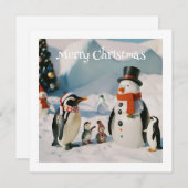 雪だるま&ペンギン#3カスタムノベルティクリスマス シーズンカード (正面/裏面)