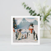 雪だるま&ペンギン#3カスタムノベルティクリスマス シーズンカード (スタンド正面)