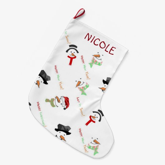 雪だるま ラージクリスマスストッキング (正面 (吊り時))