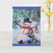 雪だるま、リス、ラクーン、オポッサム ブランクカード カード (黄色い花)