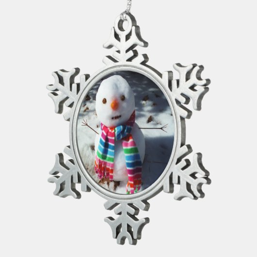 雪だるま(レインボースカーフ) スノーフレークピューターオーナメント (右)