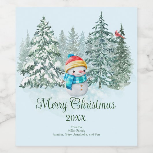 雪だるま ワインラベル (シングルラベル)