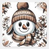 雪だるま：冬と対称フローラデザイン スクエアシール (正面)