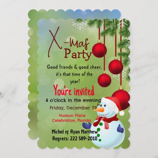 雪だるま 招待状 (正面/裏面)