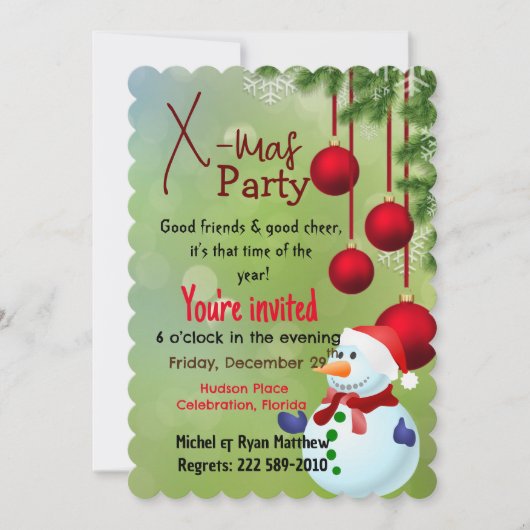 雪だるま 招待状 (正面)