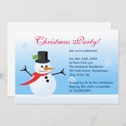 雪だるま 招待状 (正面/裏面)