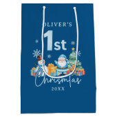 雪だるま、木とギとブルーサンタ1stクリスマス ミディアムペーパーバッグ (裏面)