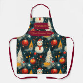 雪だるま、木、オーナメントのダーククリスマス エプロン (正面)