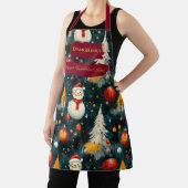 雪だるま、木、オーナメントのダーククリスマス エプロン (インサイチュ)