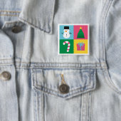 雪だるま、木、キャンデーとのカラフルなクリスマス 缶バッジ (インサイチュ)