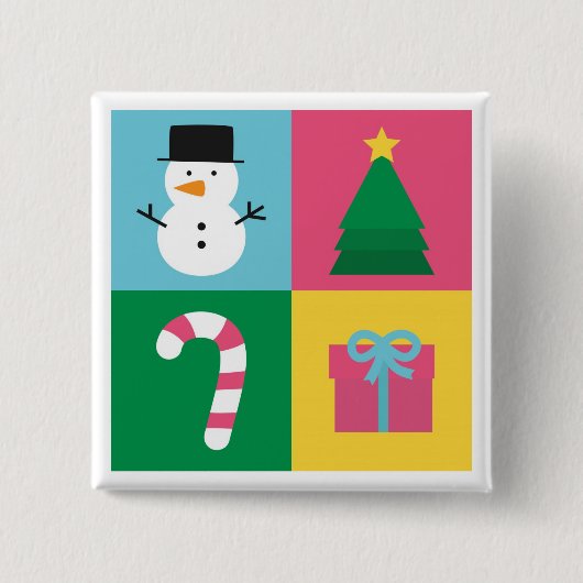 雪だるま、木、キャンデーとのカラフルなクリスマス 缶バッジ (正面)