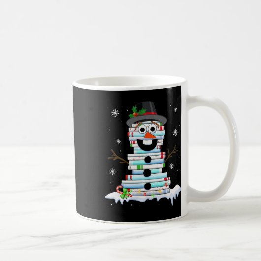 雪だるま 本の山 司書 本好き クリスマス コーヒーマグカップ (右)