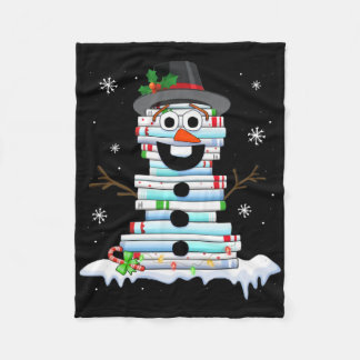 雪だるま 本の山 司書 本好き クリスマス フリースブランケット