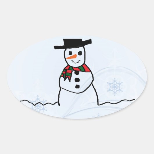 雪だるま 楕円形シール (正面)