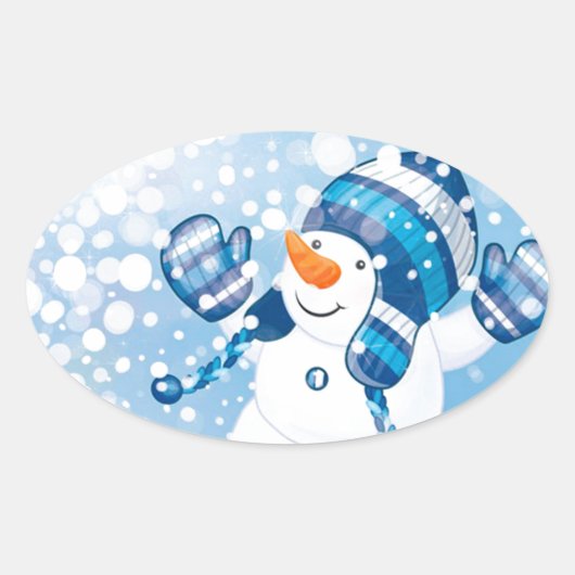 雪だるま 楕円形シール (正面)