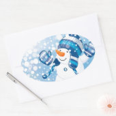 雪だるま 楕円形シール (封筒)