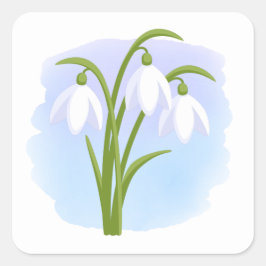 雪だるま – 水彩春の花（青） スクエアシール