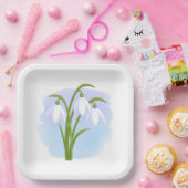 雪だるま – 水彩春の花（青） ペーパープレート (パーティー)