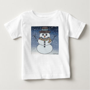 雪だるま 背景あり (白) - ベビーTシャツ