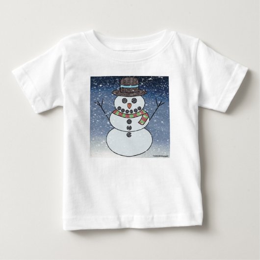 雪だるま 背景あり (白) - ベビーTシャツ (正面)