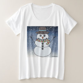 雪だるま+背景(白) - 女性用プラスサイズTシャツ プラスサイズTシャツ