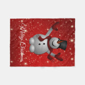 雪だるま（赤背景） フリースブランケット (正面(横))