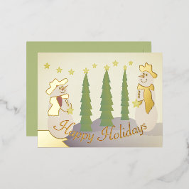 雪だるま(金ゴールドアクセント) 箔シーズンポストカード