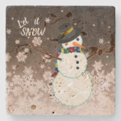 雪だるま「雪にまかせ」トップハット ストーンコースター (正面)