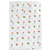 雪だるま、雪片、ギフトボックスの白いパターン ミディアムペーパーバッグ (正面)