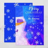 雪だるま 青い 魔法の 冬のクリスマス シーズンカード (正面/裏面)