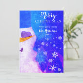 雪だるま 青い 魔法の 冬のクリスマス シーズンカード (スタンド正面)