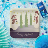 雪だるま（青とベージュ） ペーパープレート (パーティー)