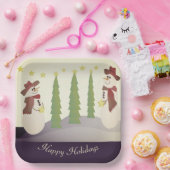 雪だるま（青とベージュ） ペーパープレート (パーティー)