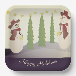 雪だるま（青とベージュ） ペーパープレート