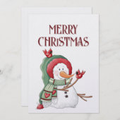 雪だるま（鳥）ショウジョウコウカンチョウバードウィンタークリスマス シーズンカード (正面/裏面)