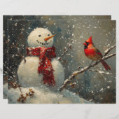 雪だるま(鳥)ショウジョウコウカンチョウ油絵付けスクラップブック紙 (正面/裏面)