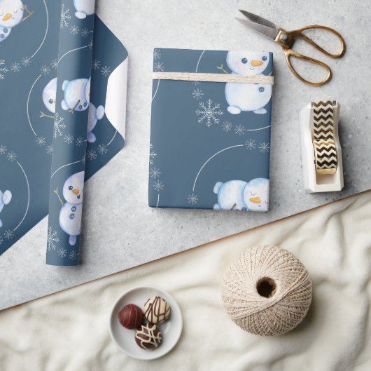 "雪だるま" 3かわいい雪だるまテーマ ラッピングペーパー (クラフト)