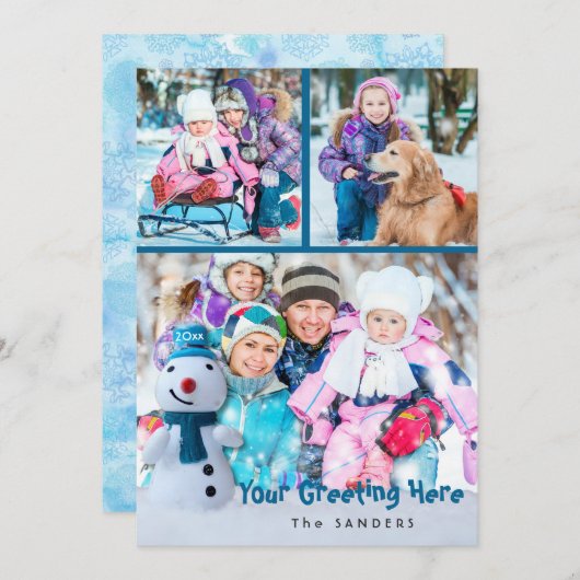 雪だるま、3枚の写真と個人的な挨拶 (正面/裏面)