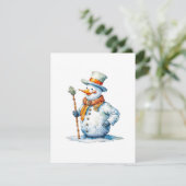 雪だるま D - 水彩画 シーズンカード (スタンド正面)