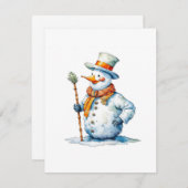 雪だるま D - 水彩画 シーズンカード (正面/裏面)