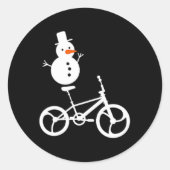 雪だるまBMXバイククリスマスウィンターおもしろいサイクリングSp ラウンドシール (正面)