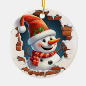 雪だるまin Santa Hat - 3D セラミックオーナメント (正面)