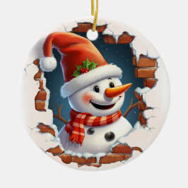 雪だるまin Santa Hat - 3D セラミックオーナメント