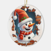 雪だるまin Santa Hat - 3D セラミックオーナメント (左)