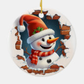 雪だるまin Santa Hat - 3D セラミックオーナメント (裏面)